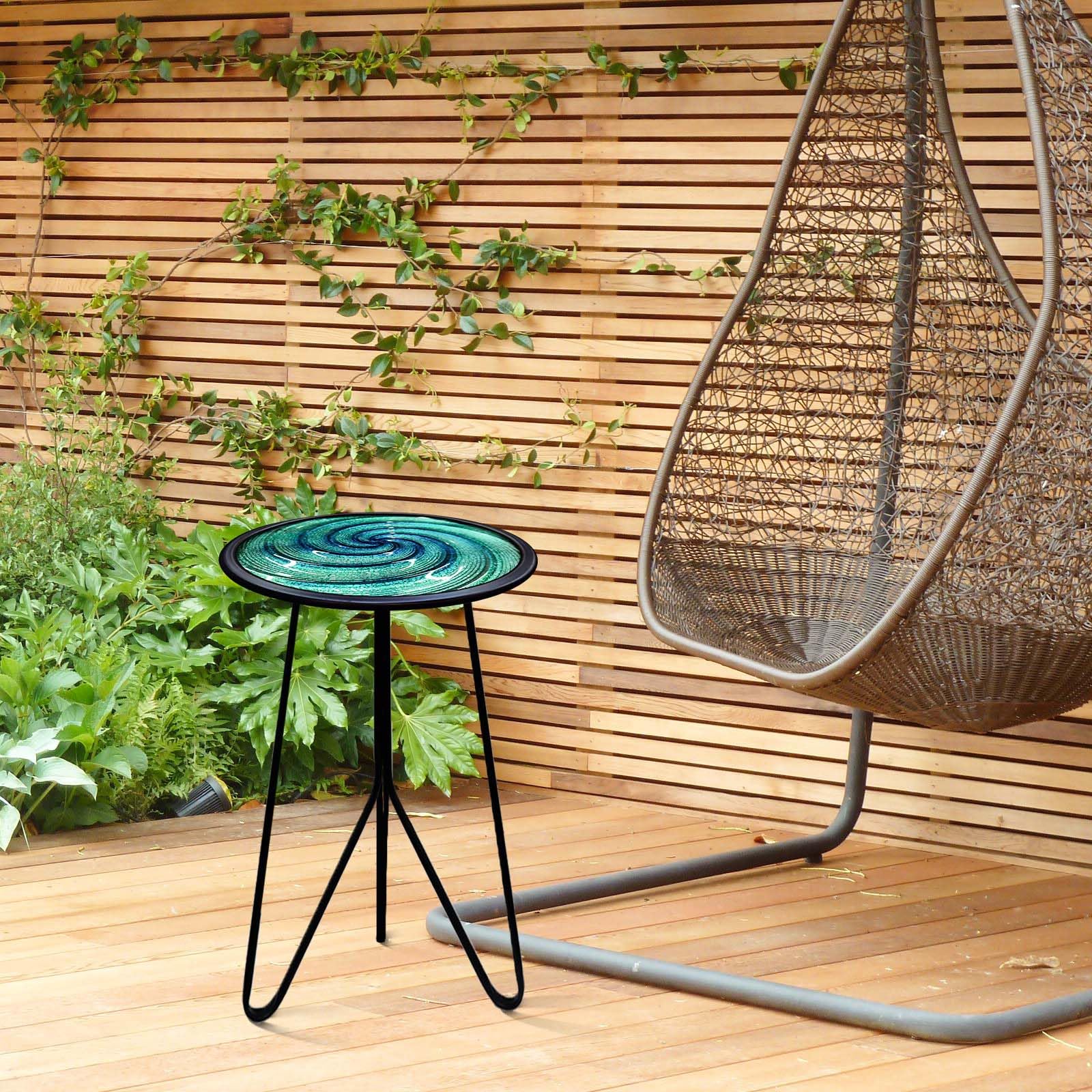 LIFFY 12 Inch Round Metal Patio Side Table - Small Outdoor End Table for Porch, Balcony & Indoor Decor (Green) | Perfect for Coffee, Plants & Drinks