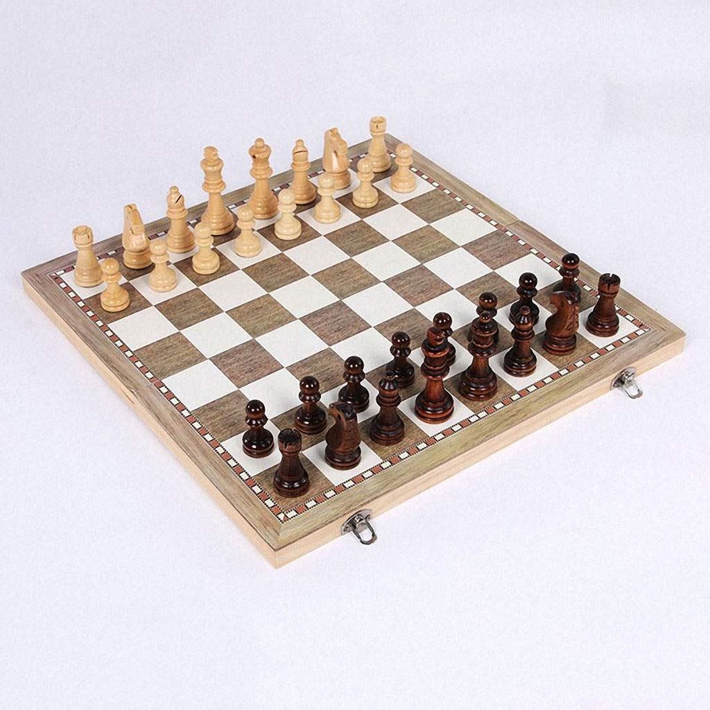 ZMDZA 3-in-1 Wooden Chess Set - Folding Chess Board with Backgammon & Checkers - Portable Travel Game Set for Adults & Kids (24x24cm) - Perfect for Family Game Night, Parties, and Indoor Entertainment