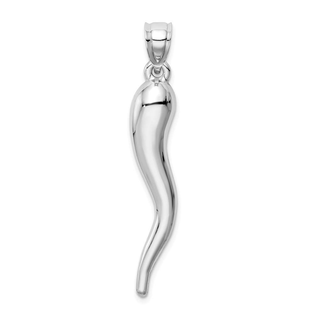 14K White Gold Hollow Italian Horn Pendant Necklace for Women - Elegant Jewelry Gift for Birthday, Anniversary & Special Occasions