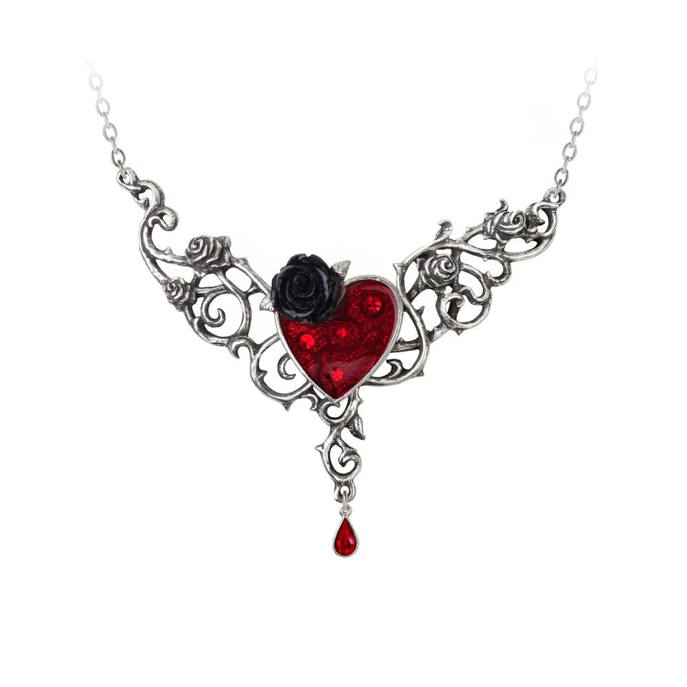 Alchemy Gothic Blood Rose Heart Necklace - Gothic Jewelry for Women, Vampire & Dark Romance Fashion Accessory | Perfect for Halloween, Cosplay & Alternative Style Outfits