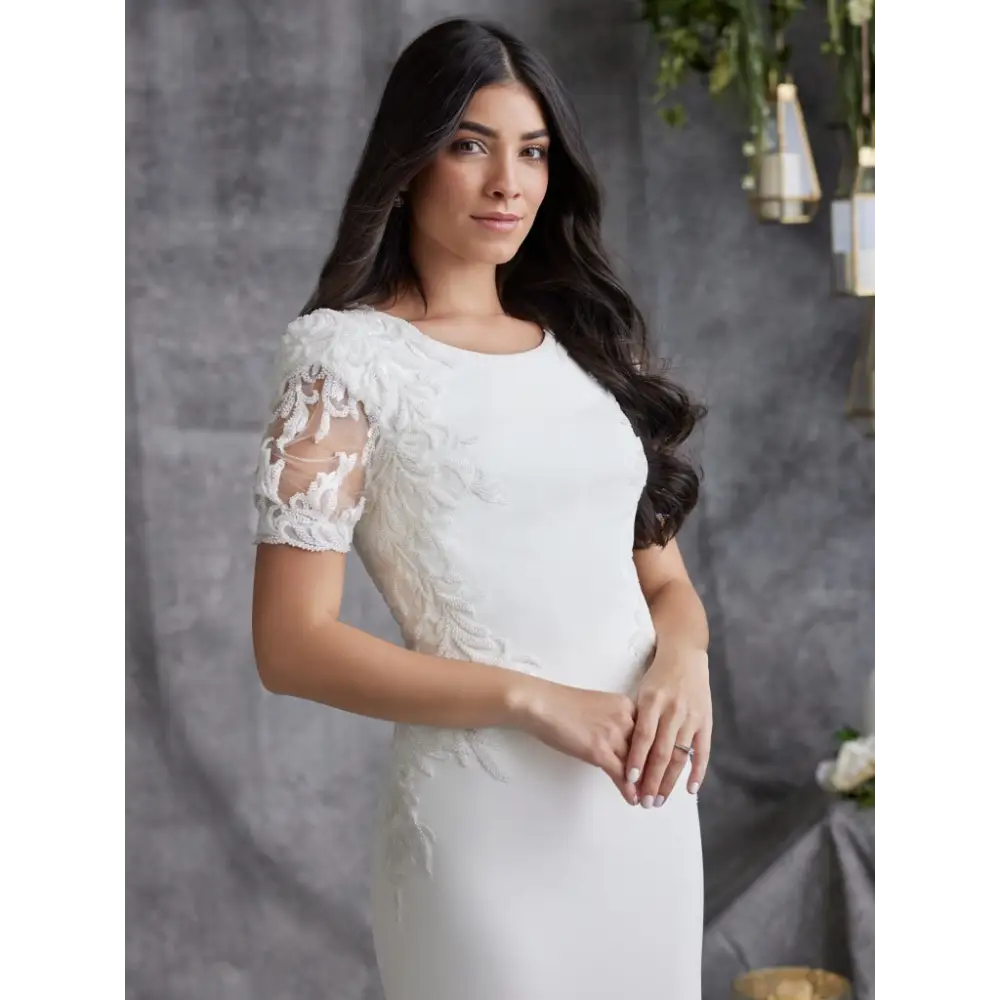 Bellarose Leigh Wedding Dress by Rebecca Ingram - Elegant A-Line Gown with Lace Appliques for Bridesmaids, Church Ceremonies & Formal Events