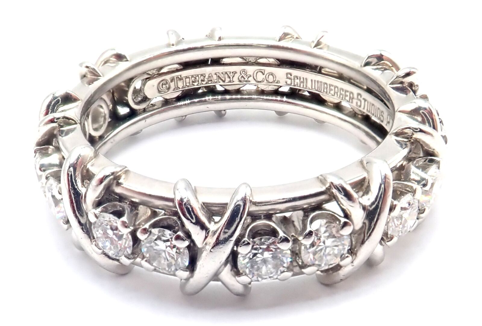 Tiffany & Co Jean Schlumberger Platinum 16 Stone Diamond Band Ring Size 8.25 - Elegant Wedding, Anniversary & Engagement Jewelry Gift for Her