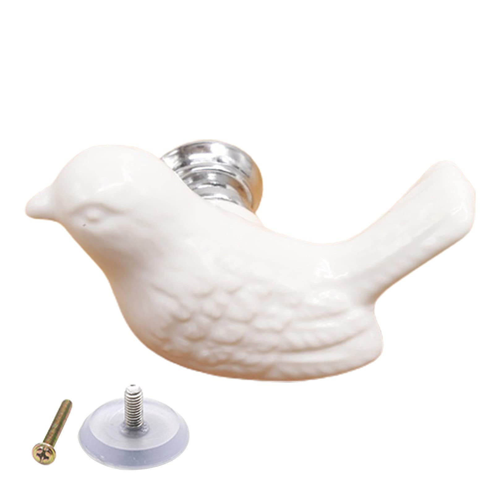 Cartoon Bird Ceramic Cabinet Knobs - Creative Drawer Pulls & Handles for Cabinets, Cupboards, Drawers - Durable Non-Drop Hardware Accessories - Perfect for Kitchen, Bathroom & Kids Room Furniture (White)