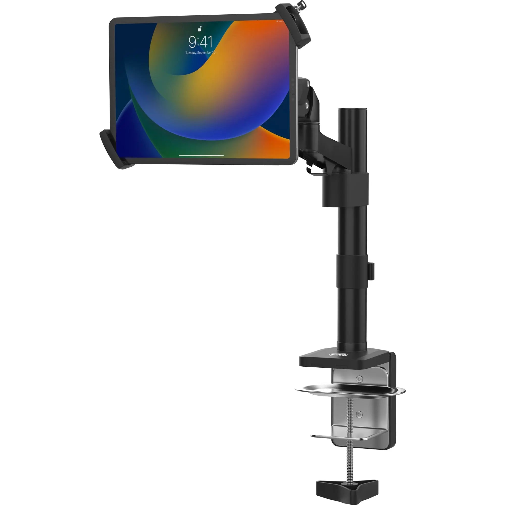 Adjustable Articulating Desk Clamp Mount with Secure Enclosure - Perfect for Monitors, Laptops, and Tablets in Home Office & Gaming Setups