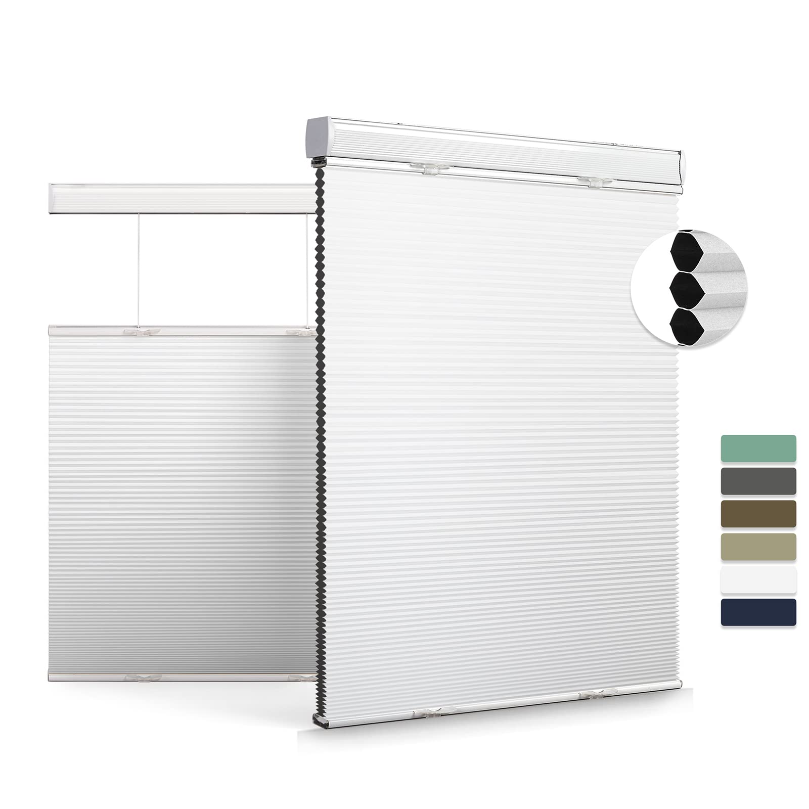 Boolegon Cordless Top Down Bottom Up Cellular Shades - 100% Blackout Honeycomb Blinds for Windows - Custom Size 36