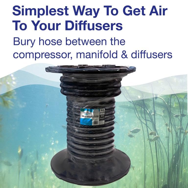 MixAirTech Self-Sinking Aeration Hose - 100 Feet Black D630-750-100FTR for Pond & Lake Aeration, Water Feature Oxygenation, and Aquaculture Systems