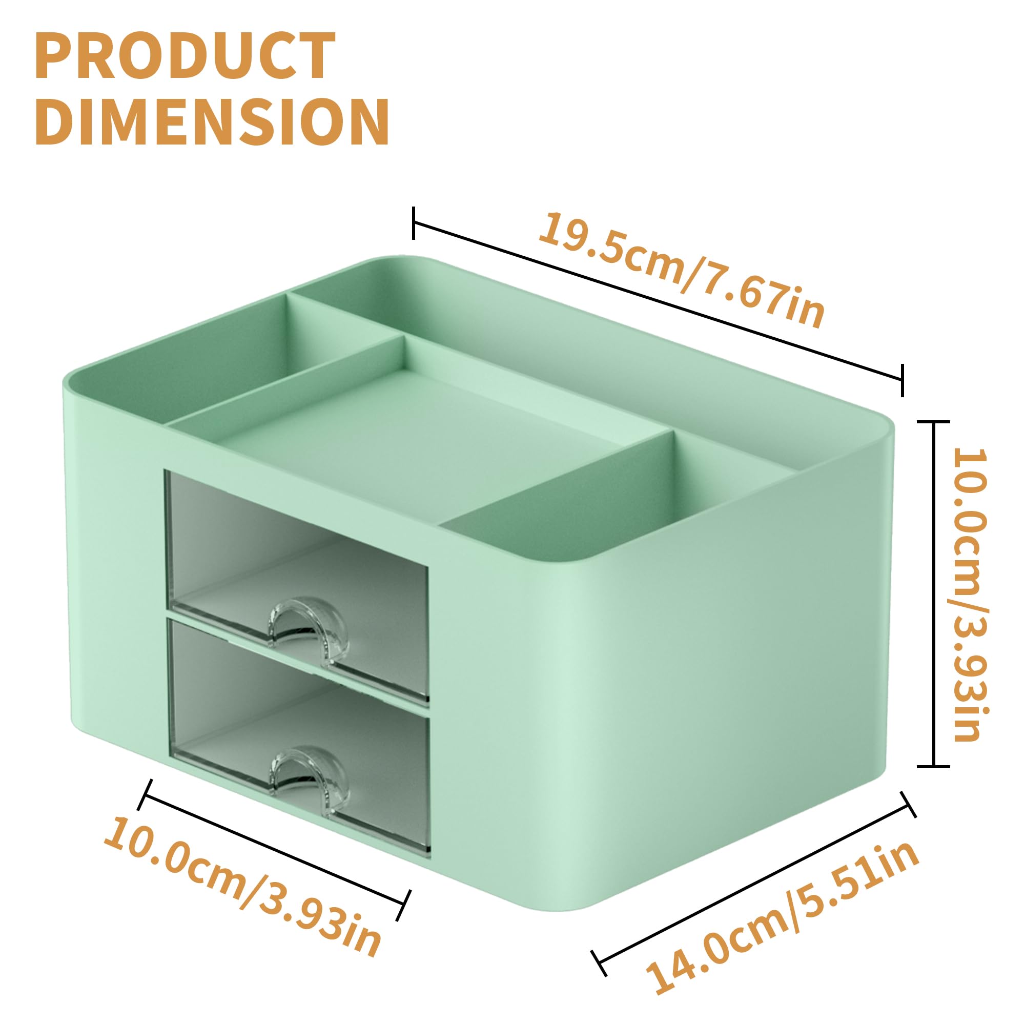 Premium Marbrasse Pen Organizer with 2 Drawers - Multifunctional Desk Pencil Holder & Office Supplies Organizer with 5 Compartments for Pens, Markers, Art Tools (Green) - Perfect for Home Office, School & Craft Room Organization