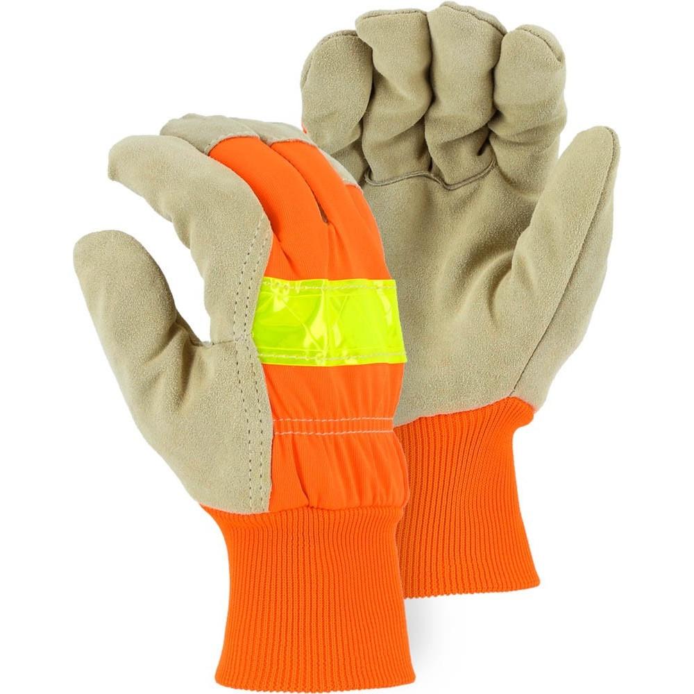 Premium Leather Palm Gloves - Split Pigskin with Winter Lining, 3M Reflective High Visibility for Safety, Knit Wrist Design (Pack of 12 Pairs) - Ideal for Construction, Warehouse Work, and Outdoor Winter Activities