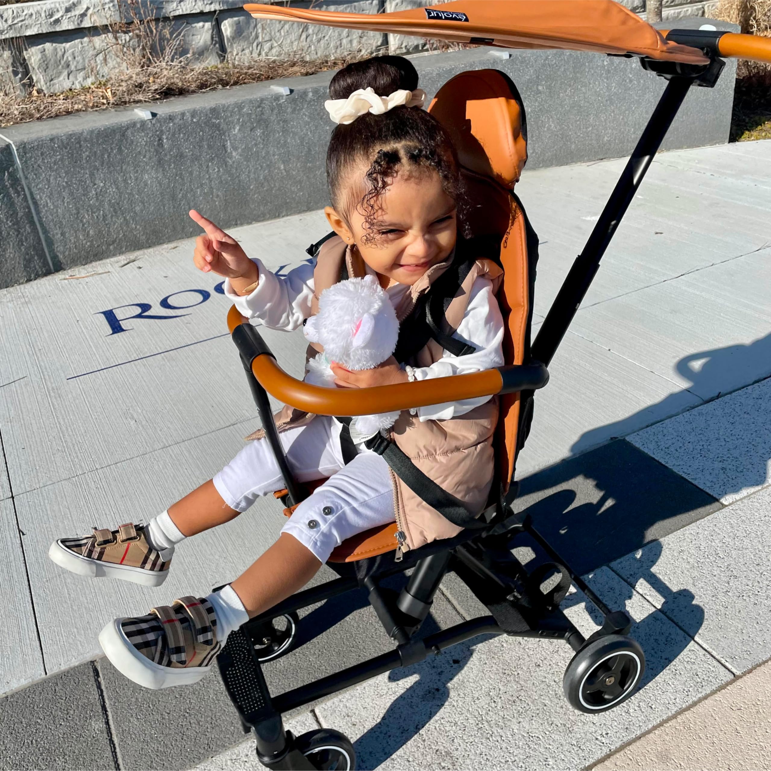 Evolur Cruise Rider Lightweight Compact Fold Stroller with Canopy - Easy Carry Travel Stroller for Toddlers, Perfect for Airports, Shopping & Daily Walks - Cognac