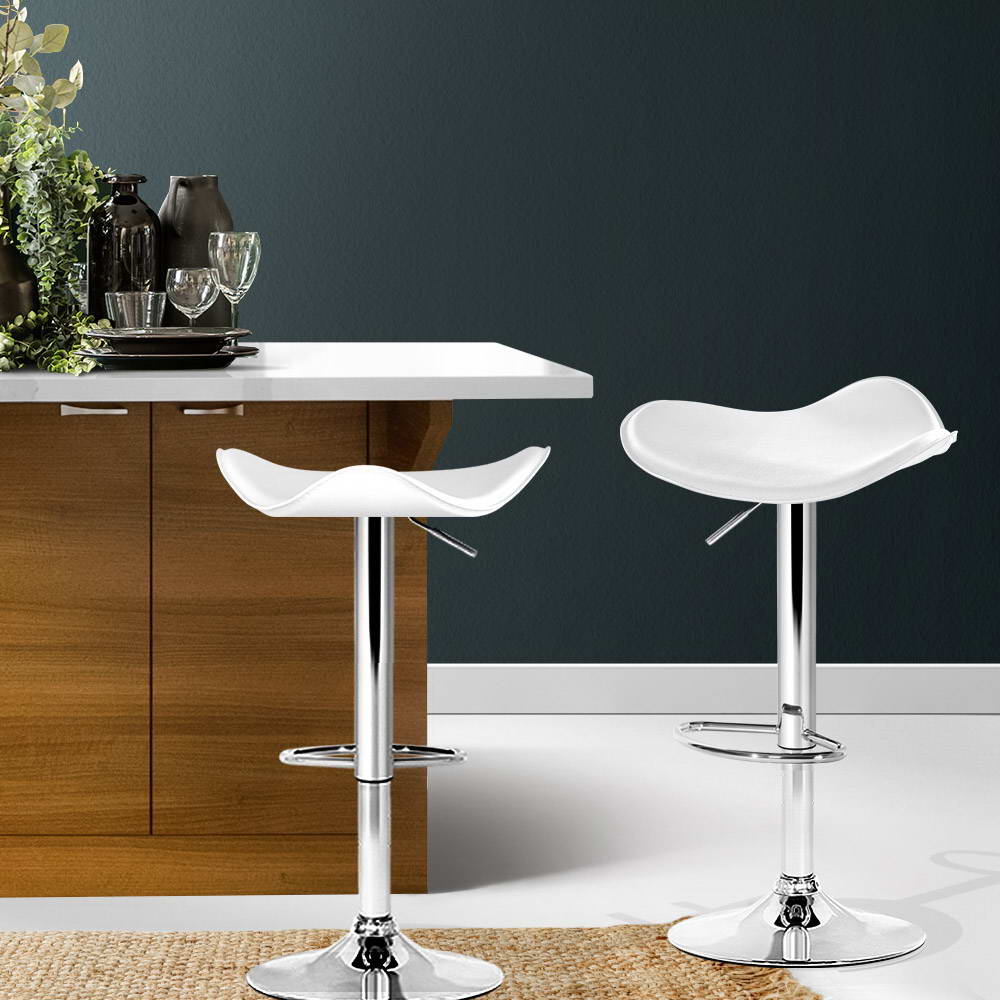 2-Pack White Leather Bar Stools with Gas Lift Mechanism - Perfect for Kitchen Islands, Breakfast Bars & Home Bars