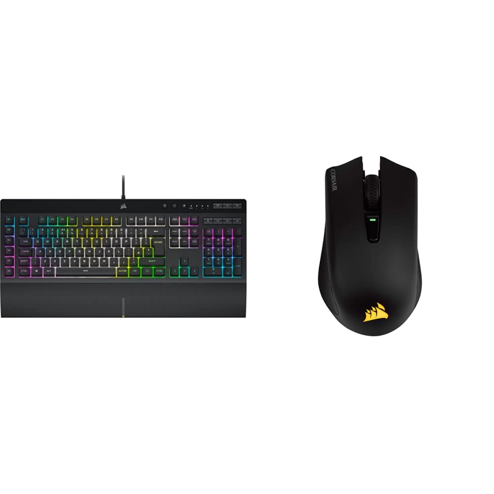 Corsair K55 RGB PRO XT Wired Gaming Keyboard & Harpoon RGB Wireless Gaming Mouse Combo - Backlit Membrane Keyboard, Rechargeable Mouse with Slipstream Tech - Perfect for PC Gaming, Streaming, and Office Work