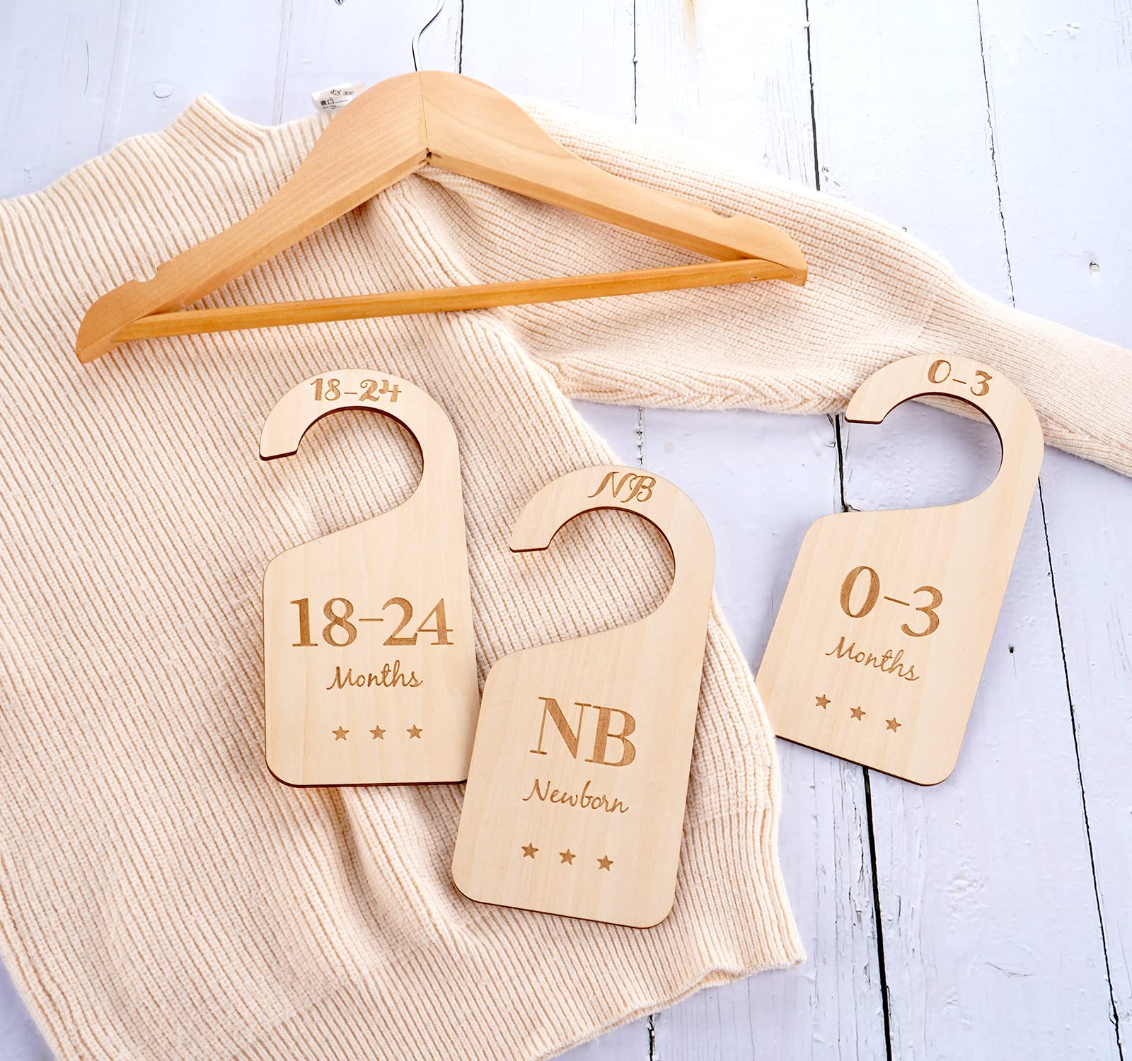 HOUÍSM 7-Pack Wooden Baby Closet Size Dividers - Thick Double-Sided Nursery Organizers for Newborn to 24 Months | Perfect for Baby Shower Gifts & Nursery Closet Organization
