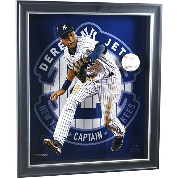 Derek Jeter Autographed Baseball in 20x24 Shadowbox Display - Signed MLB Memorabilia for Yankees Fans, Sports Collectors & Man Cave Decor