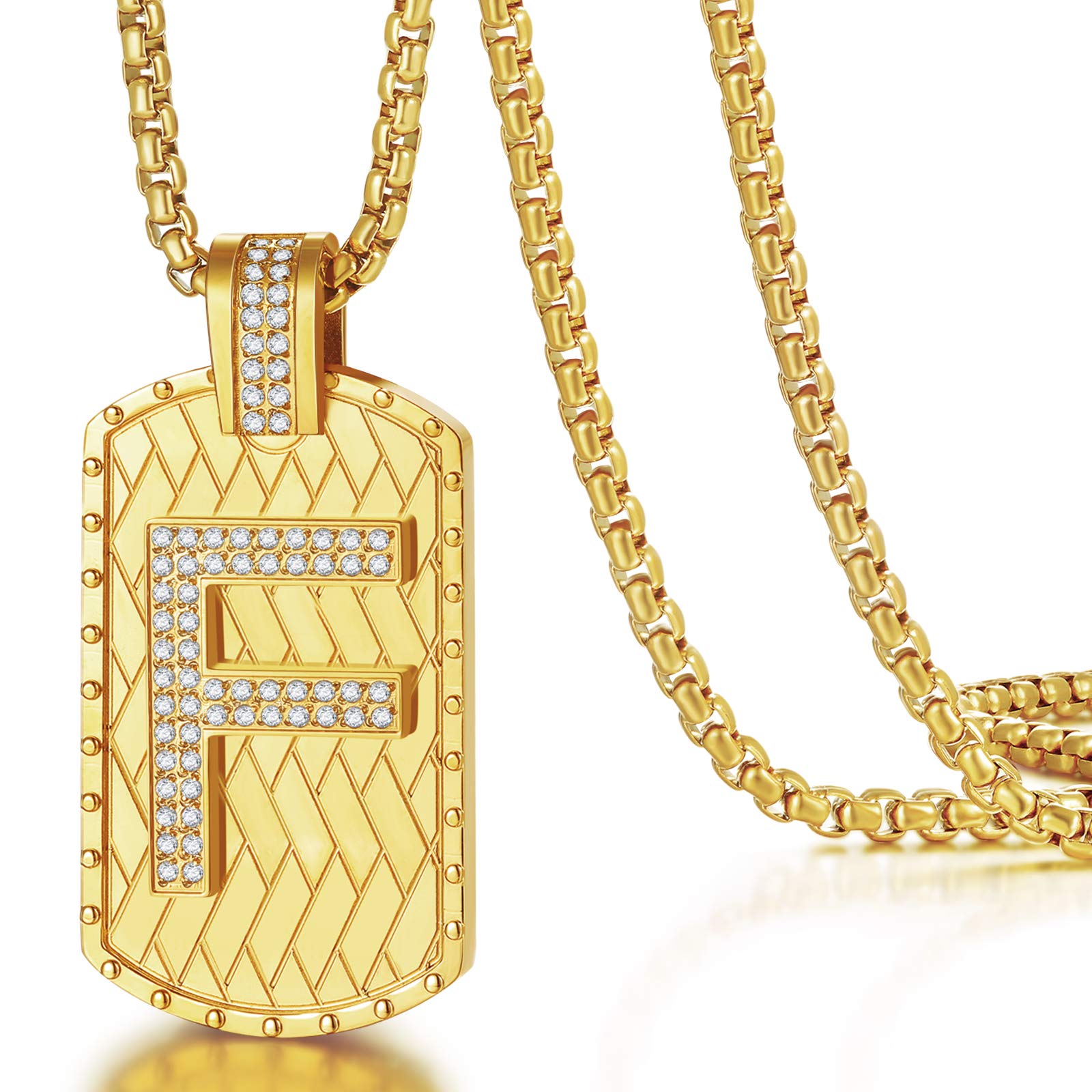 ETEVON Gold Plated Initial Necklace - Stainless Steel Large Letter Pendant with Square Chain | Hip Hop Jewelry for Men & Women | Perfect Birthday, Father's Day Gift for Husband, Boyfriend or Son | Great for Casual Wear, Date Nights & Special Occasions