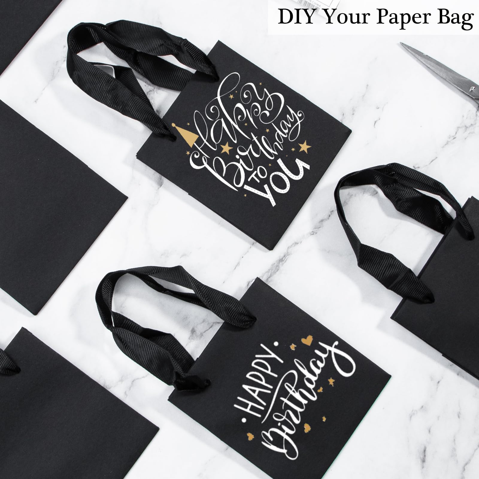 Katfort 50 Pack Mini Kraft Paper Gift Bags 4x2.75x4.5 Inches with Cotton Handle - Matte Black Small Gift Bags Bulk for Holiday Shopping, Wedding Favors, Birthday Party, Baby Shower & Christmas Gifts | Perfect for Candy, Jewelry, Cosmetics & Small Gift Packaging