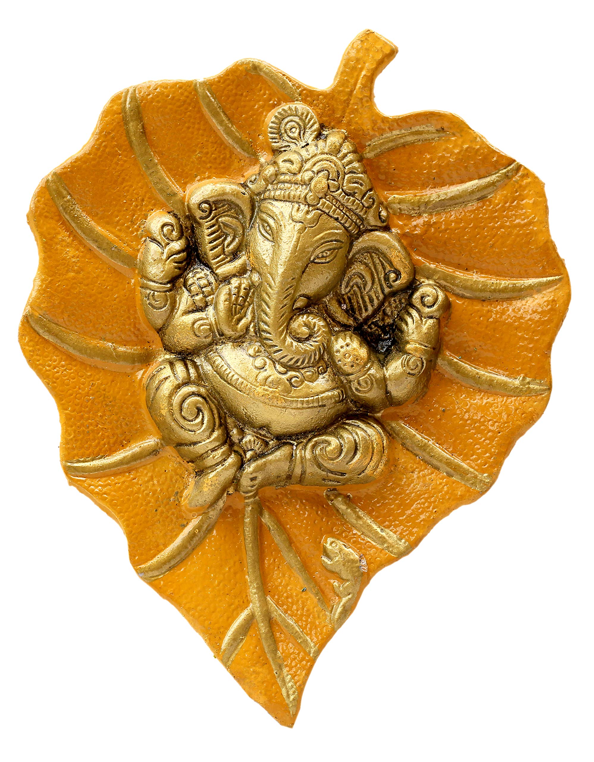 Charmy Crafts Metal Ganesha On Leaf Wall Hanging - Handmade Indian Home Decor for Living Room, Bedroom & Office - Perfect Housewarming Gift & Wedding Present (Mustard Yellow) | Spiritual Decor for Meditation Spaces & Yoga Studios