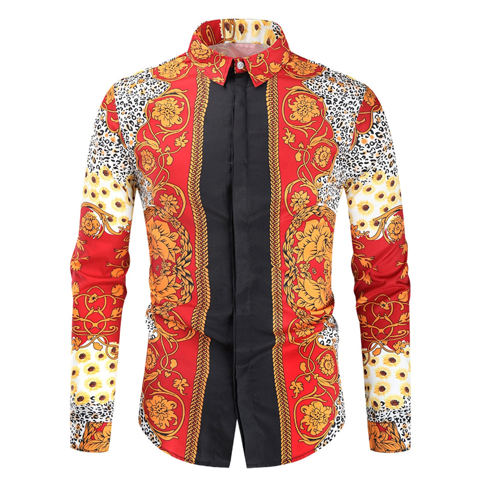 YMOSRH Men's Long Sleeve Casual Shirt - Summer Stand Collar Printed T-Shirt Top Blouse for Daily Wear | Perfect for Office, Dating & Outdoor Activities