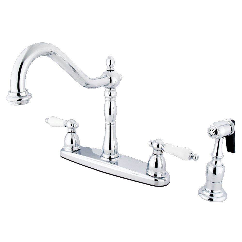 Kingston Brass KB1752PLBS Heritage Centerset Kitchen Faucet - Polished Brass Finish, Single Handle, High Arc Spout for Modern & Traditional Kitchens | Perfect for Washing Dishes, Filling Pots & Daily Kitchen Tasks