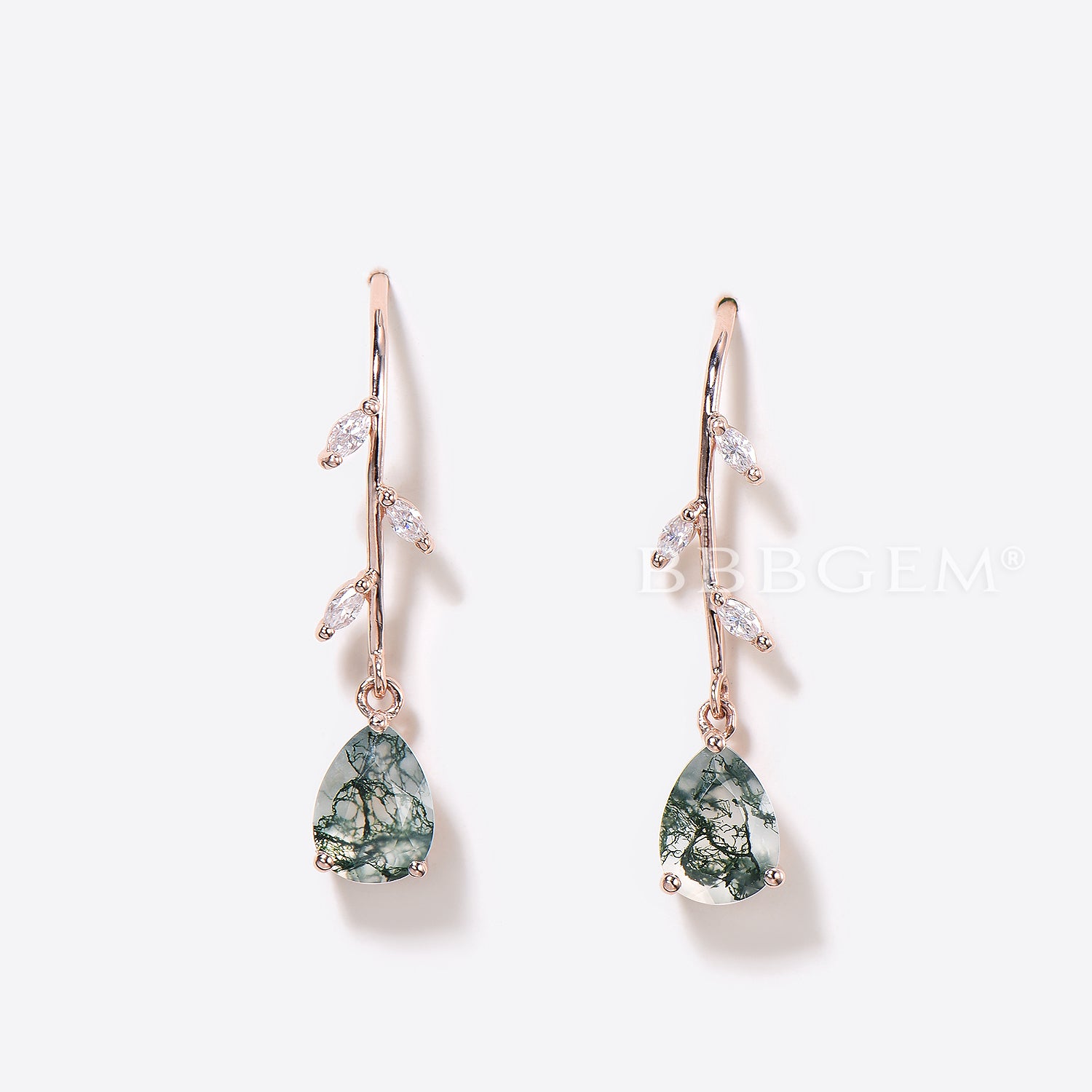 Natural Moss Agate Pear Shaped Drop Earrings with Moissanite Accents - Elegant Dangle Earrings for Women, Perfect for Weddings, Parties & Special Occasions