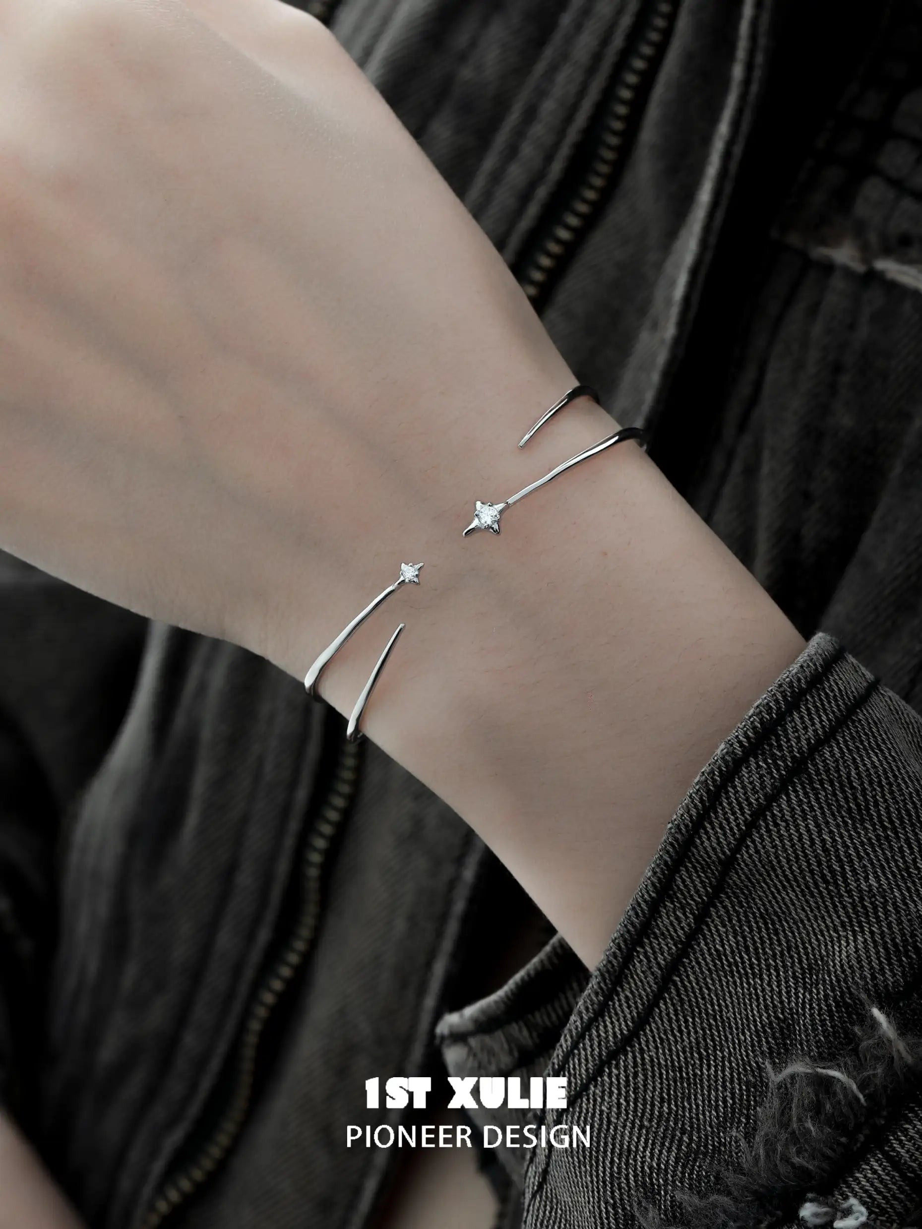 Star Trails S925 Sterling Silver Adjustable Open Bangle Bracelet for Women - Elegant Stackable Jewelry for Everyday Wear & Special Occasions