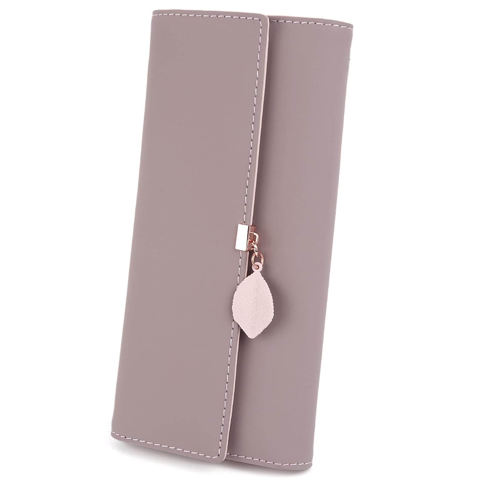 UTO RFID Blocking Wallet for Women - PU Leather Leaf Pendant Card Holder with Zipper Coin Purse | Phone & Checkbook Organizer | Perfect for Travel, Shopping & Everyday Use