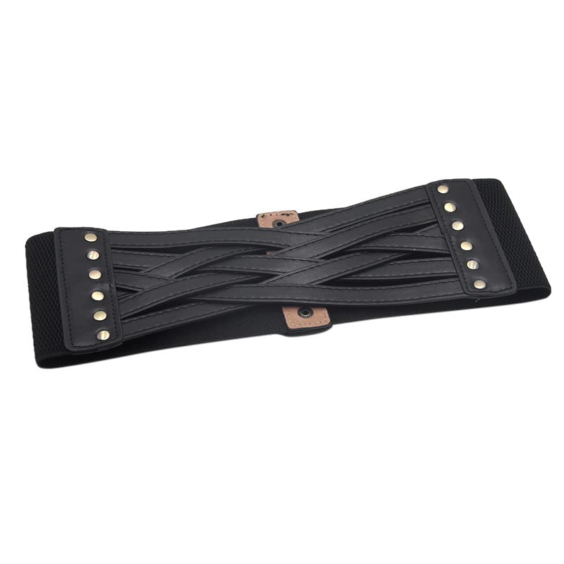 Xiloccer Women's Wide Leather Corset Belt - Punk Style Waist Cincher for Dresses, Elastic Waistband, Vintage Cowboy Look - Perfect for Daily Wear, Gothic Outfits & Retro Fashion
