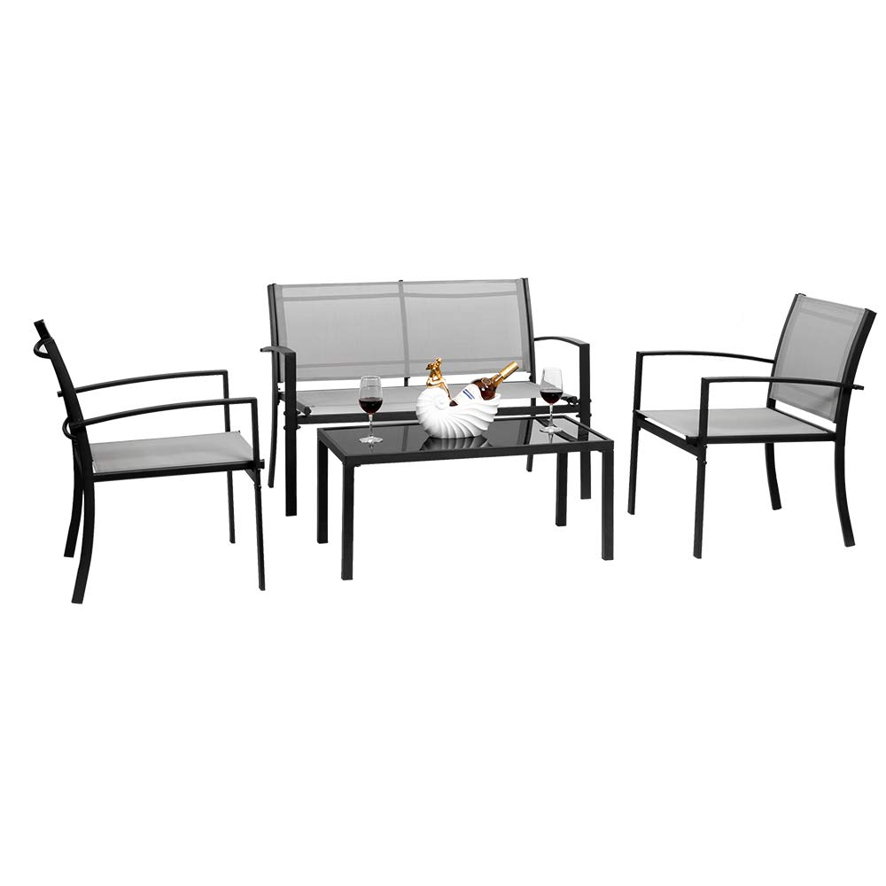 VINGLI 4-Piece Outdoor Patio Conversation Set with Loveseat and Coffee Table - Water-Resistant Grey Garden Furniture for Poolside, Porch, Backyard, and Lawn Relaxation