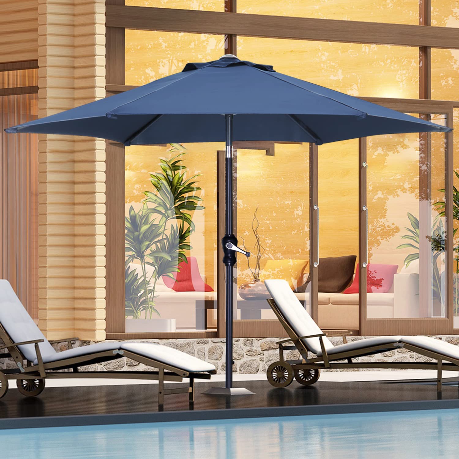 7.5FT Outdoor Patio Umbrella with Push Button Tilt - Navy Blue Garden Umbrella for Poolside, Backyard, Deck & Outdoor Dining