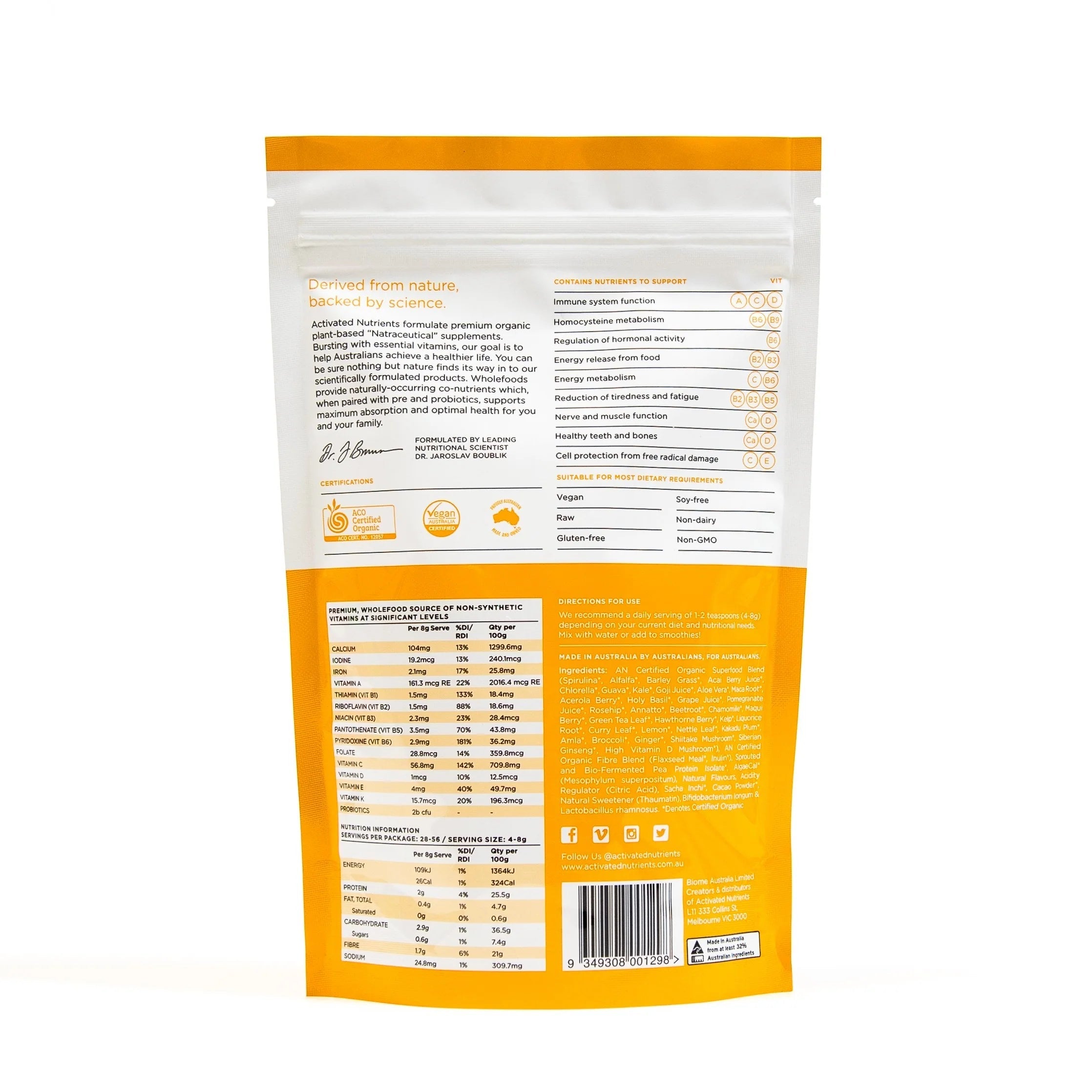 Activated Nutrients Organic 50+ Superfood Powder - Premium Blend for Energy, Immunity & Detox | Ideal for Smoothies, Juices & Healthy Lifestyles