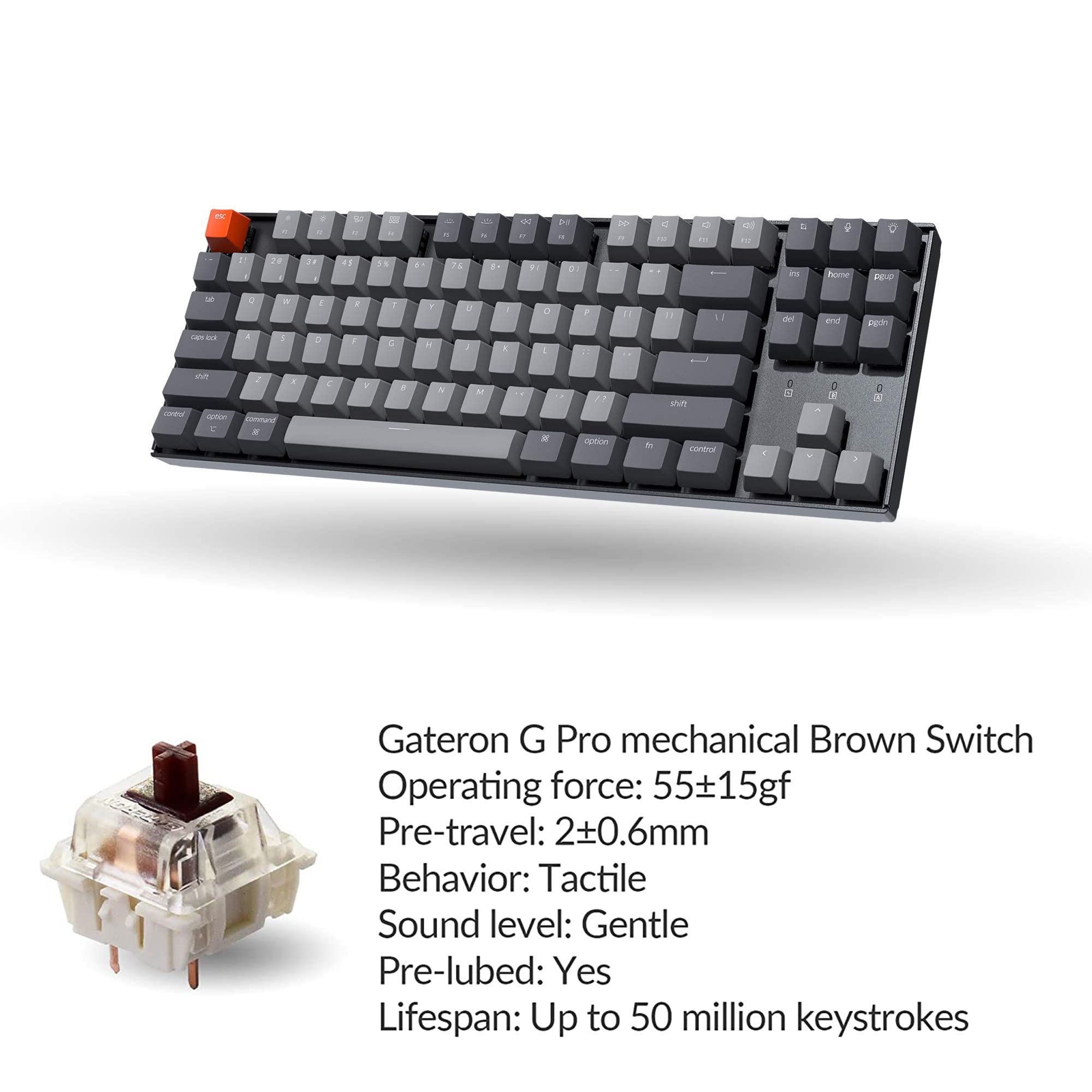 Keychron K8 Wireless Mechanical Keyboard - Tenkeyless RGB Backlit, Bluetooth 5.1, USB-C Wired, Gateron G Pro Brown Switches - Compatible with Mac & Windows PC - Perfect for Gaming, Coding & Office Work