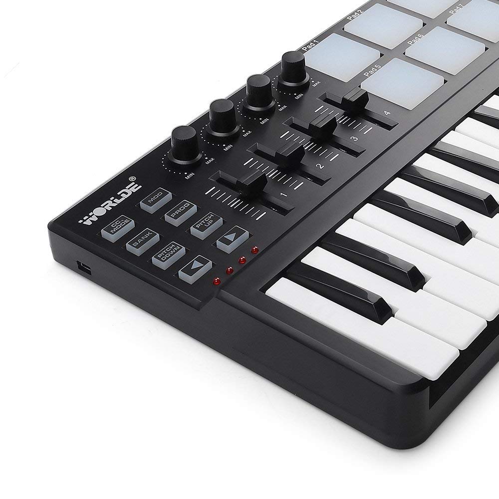 Vangoa 25-Key MIDI Keyboard Controller with 8 Drum Pads - USB Portable Beat Maker Machine for Music Production, Recording Studio & Live Performance (Black) | Perfect for Beginners, Producers & DJs
