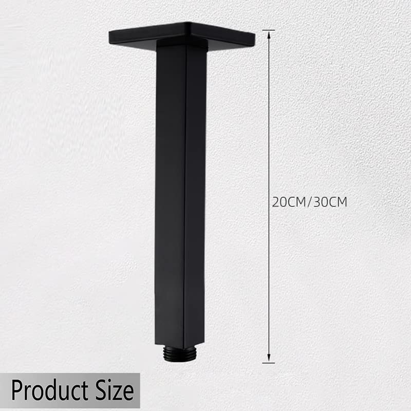 8 Inch Square Shower Arm with Flange - Matte Black Ceiling Mount Shower Extension (1/2 NPT) for Rainfall Shower Heads - Perfect for Modern Bathrooms & Spa-Like Showers
