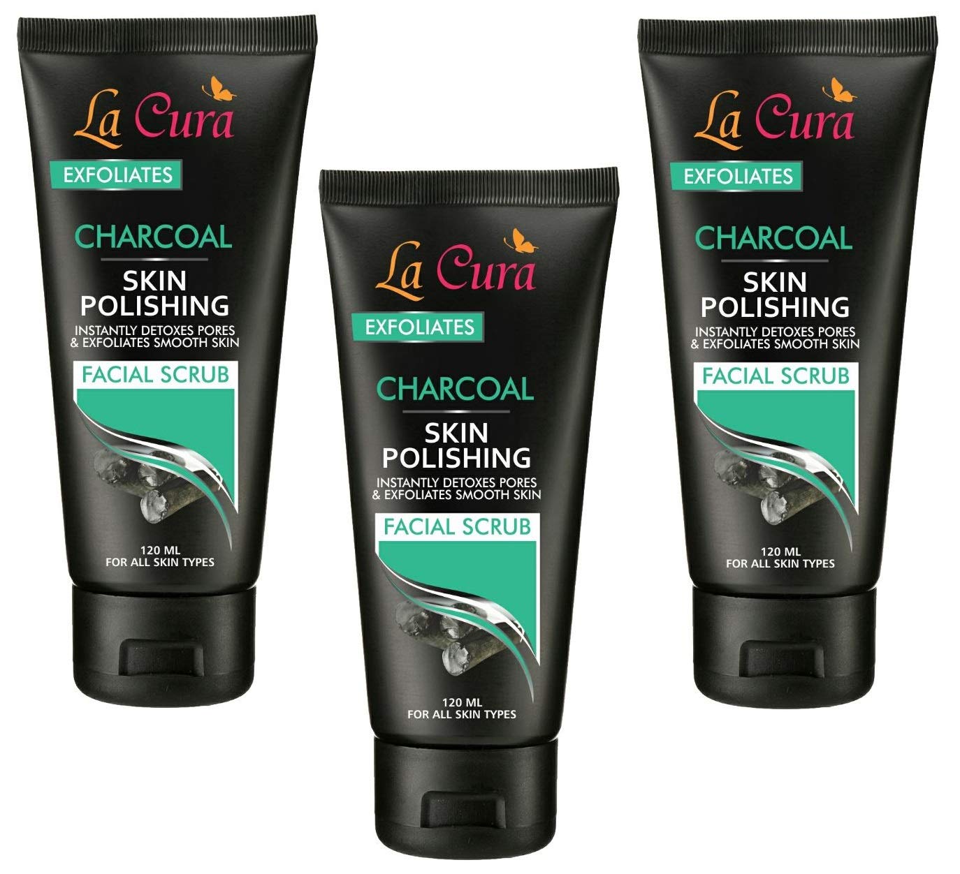 La Cura Charcoal Skin Polishing Facial Scrub - 3 Pack (120ml Each) | Deep Cleansing & Exfoliating for Acne-Prone & Oily Skin | Perfect for Daily Skincare Routine & Blackhead Removal