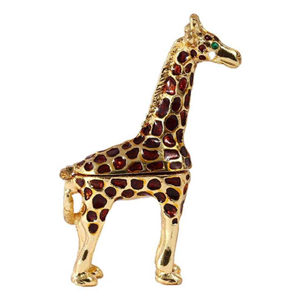 Golden Giraffe Ring Holder Jewelry Box - Enameled Crystal Trinket Box for Earrings & Necklaces, Perfect Gift & Display