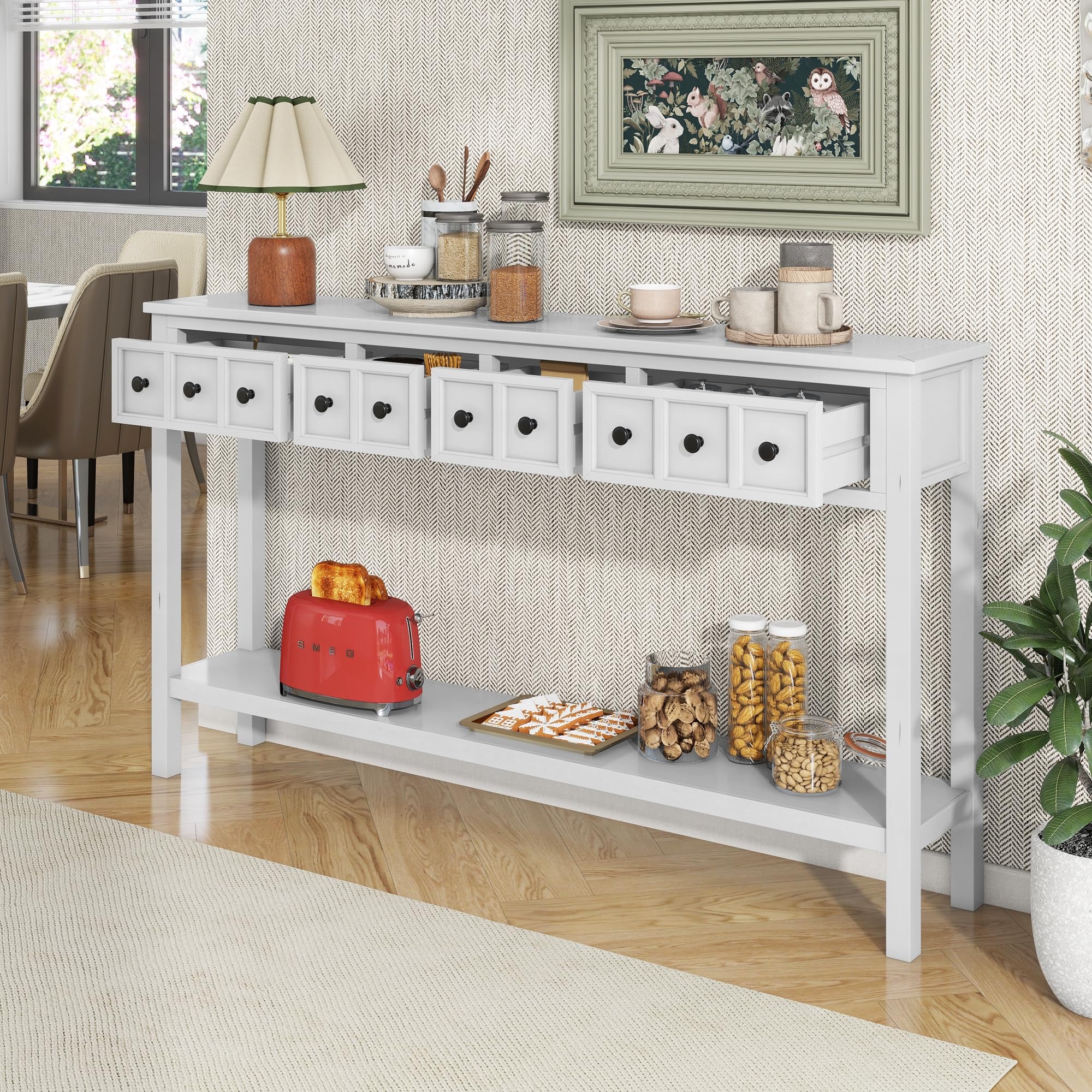 Merax 60 Inch Sofa Table with Drawers and Shelf - Long Console Table for Living Room, Entryway & Hallway - Easy Assembly Modern Furniture for Home Decor
