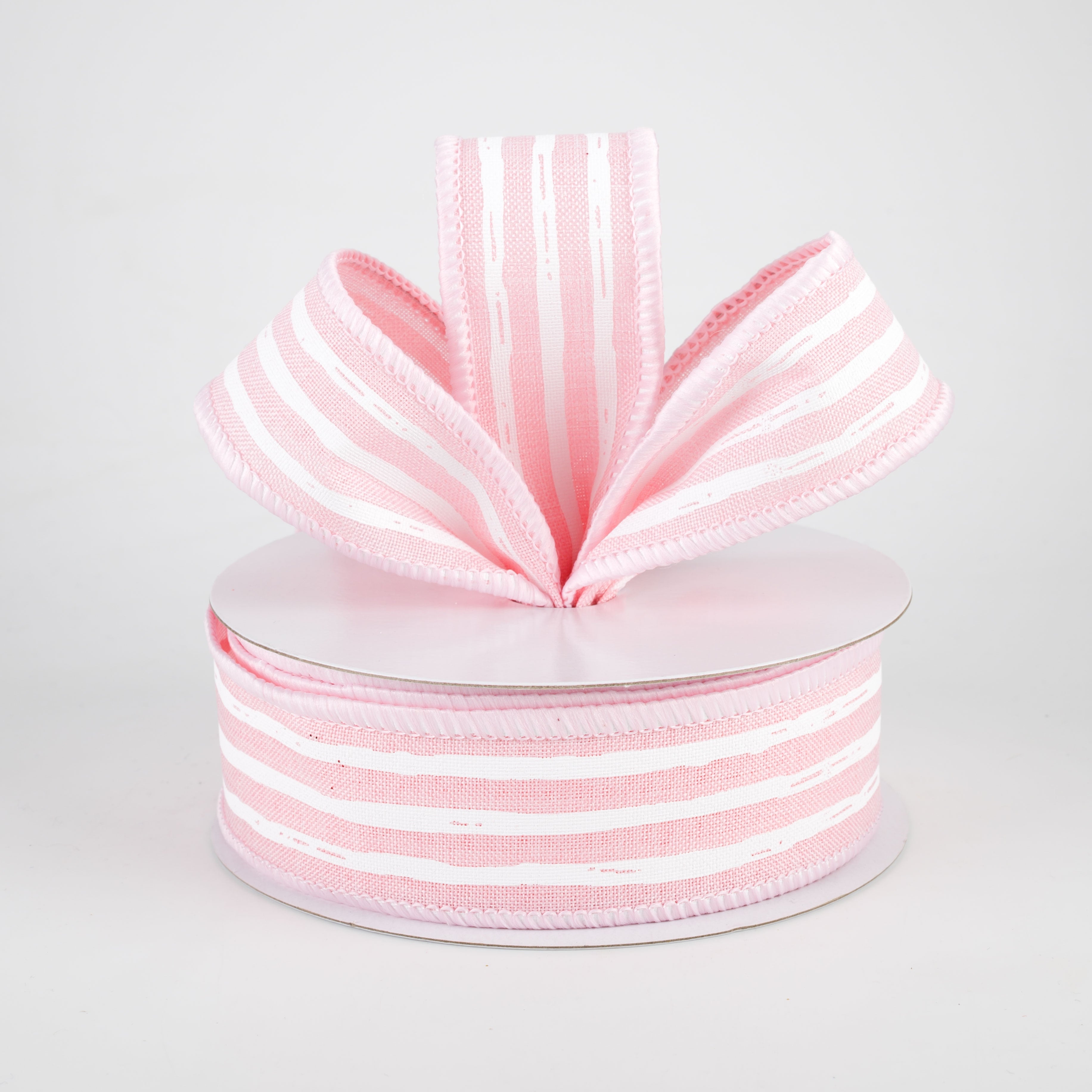 1.5 Inch Irregular Stripes Ribbon - Pale Pink & White (10 Yards) for Gift Wrapping, DIY Crafts, and Party Decorations