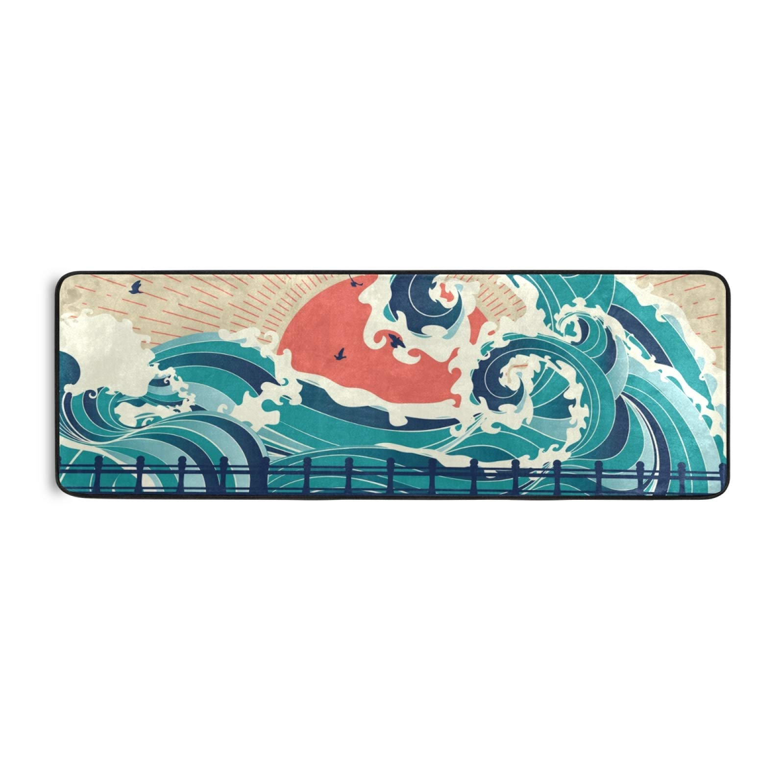Non-Slip 2' x 6' Ocean Sunset Runner Rug - Soft Kitchen & Bathroom Carpet, Hallway Entry Mat for Home Decor | Perfect for Beach House, Coastal Living Room & Bath Mats
