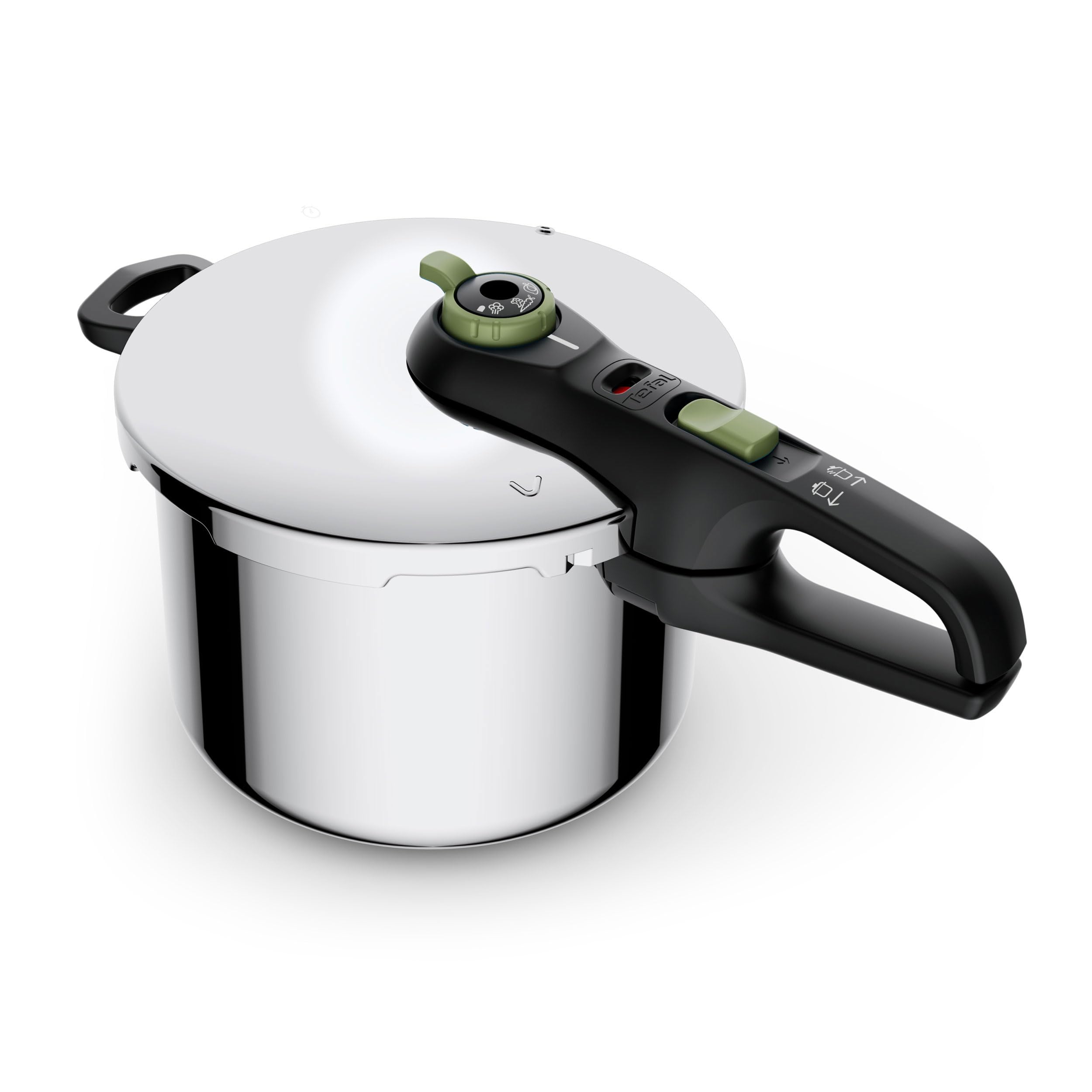 Tefal Secure Trendy P2580703 6L Pressure Cooker - 2-Stage Cooking (117°C Intensive & 112°C Gentle) with Induction Base, Universal Compatibility, Ergonomic Side Handles in Black/Green - Perfect for Fast Meals, Meal Prep & Family Cooking