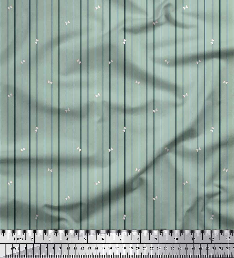 Soimoi Green Silk Fabric by The Yard - 42 Inch Wide Sand Timer & Stripe Shirting - Timeless Printed Silk Material for Dresses, Blouses & Home Decor