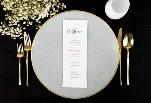 White and Gold Rim Transparent Hammered 13-Inch Round Plastic Charger Plates - 4 Pack Set for Elegant Dinner Parties, Wedding Receptions & Formal Events