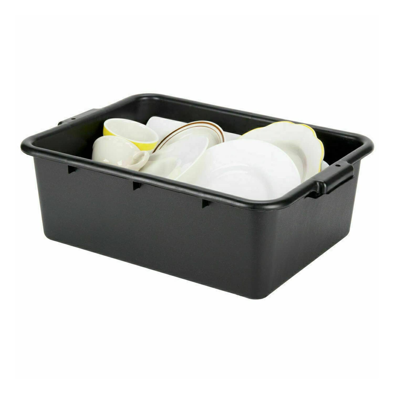 6-Pack Black Commercial Bus Tubs with Lids - 20