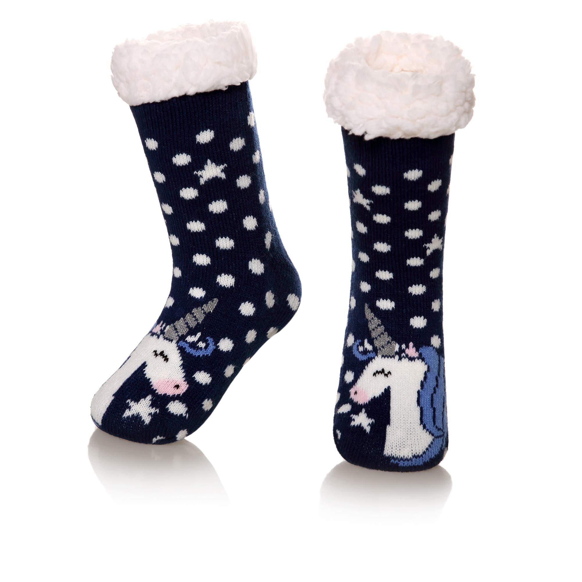 Kids Boys Girls Warm Slipper Socks - Cute Animal Print Soft Thick Winter Thermal Fleece Fuzzy Non-Slip Children's Home Socks for Indoor Comfort & Playtime