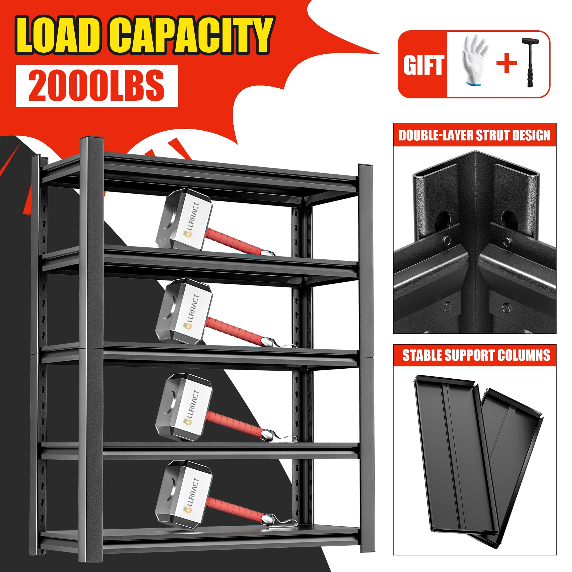 5-Tier Heavy Duty Metal Garage Shelving Unit - Industrial Storage Shelf for Garage, Workshop & Warehouse (24