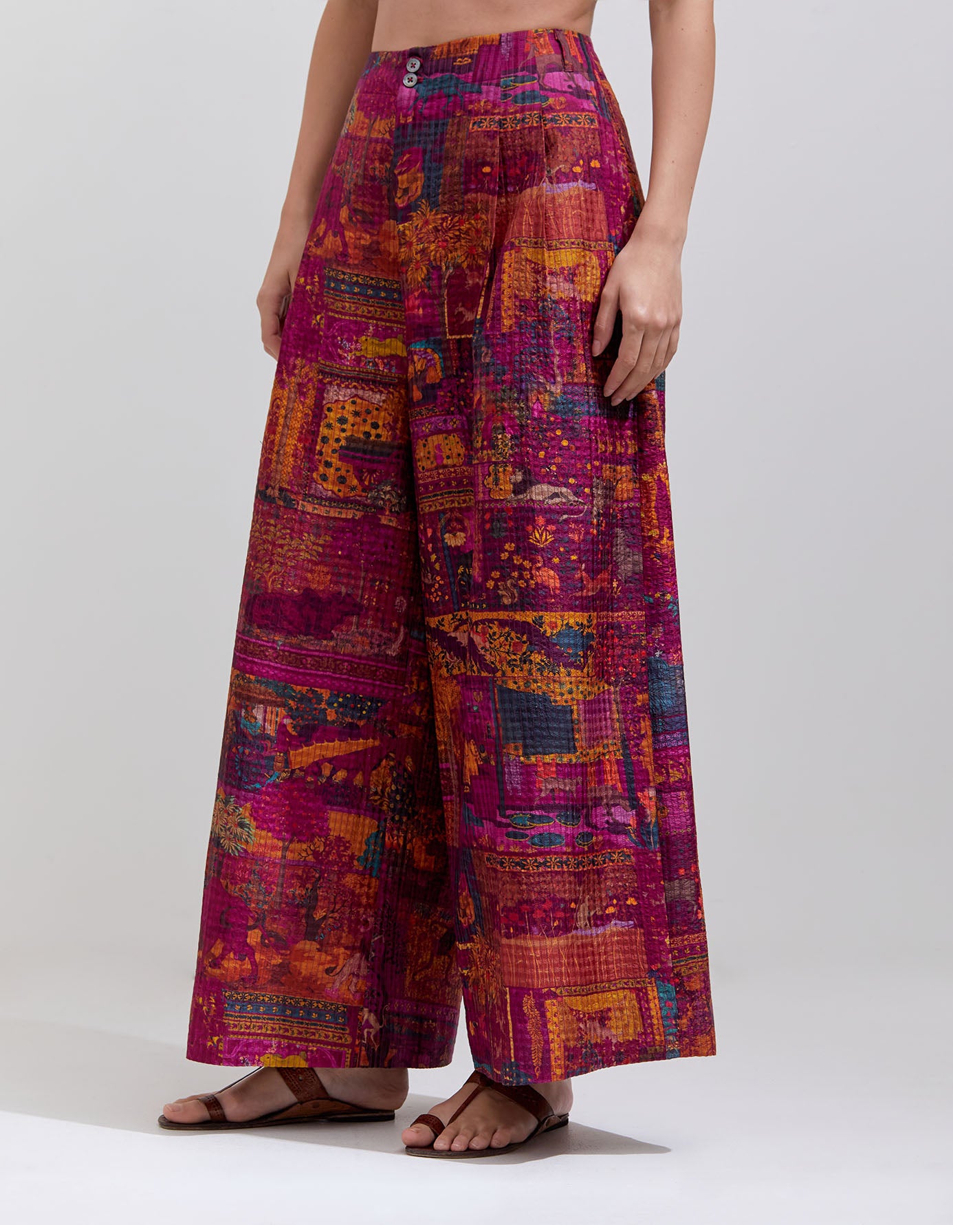 Pakhi Women's Silk Checkered Trousers - Elegant Purple Plaid Pants for Casual Wear & Office Outfits