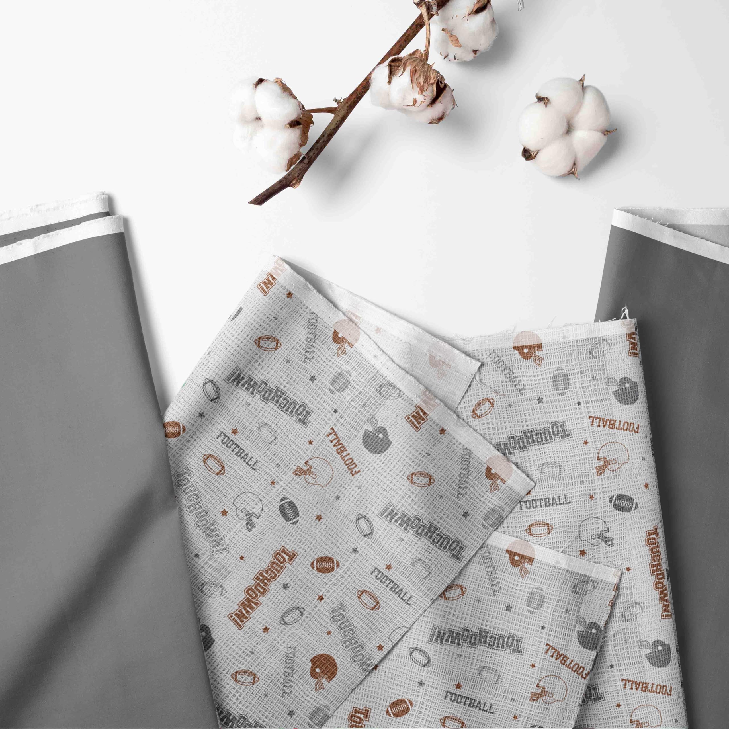 Bacati Sports Muslin Wash Cloths Set of 3 & Hooded Towel - Football Brown/Grey for Baby, Toddler, Kids - Soft Absorbent Bath & Swim Towel for Gym, Pool, Beach, Nursery