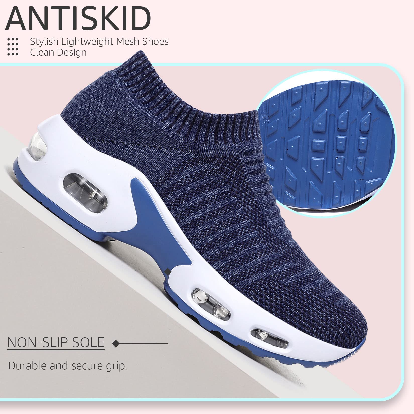 Women's Slip-On Casual Sneakers - Air Cushion Walking Shoes with Mesh Breathable Upper & Arch Support - Perfect for Gym, Workout, Travel & Everyday Wear