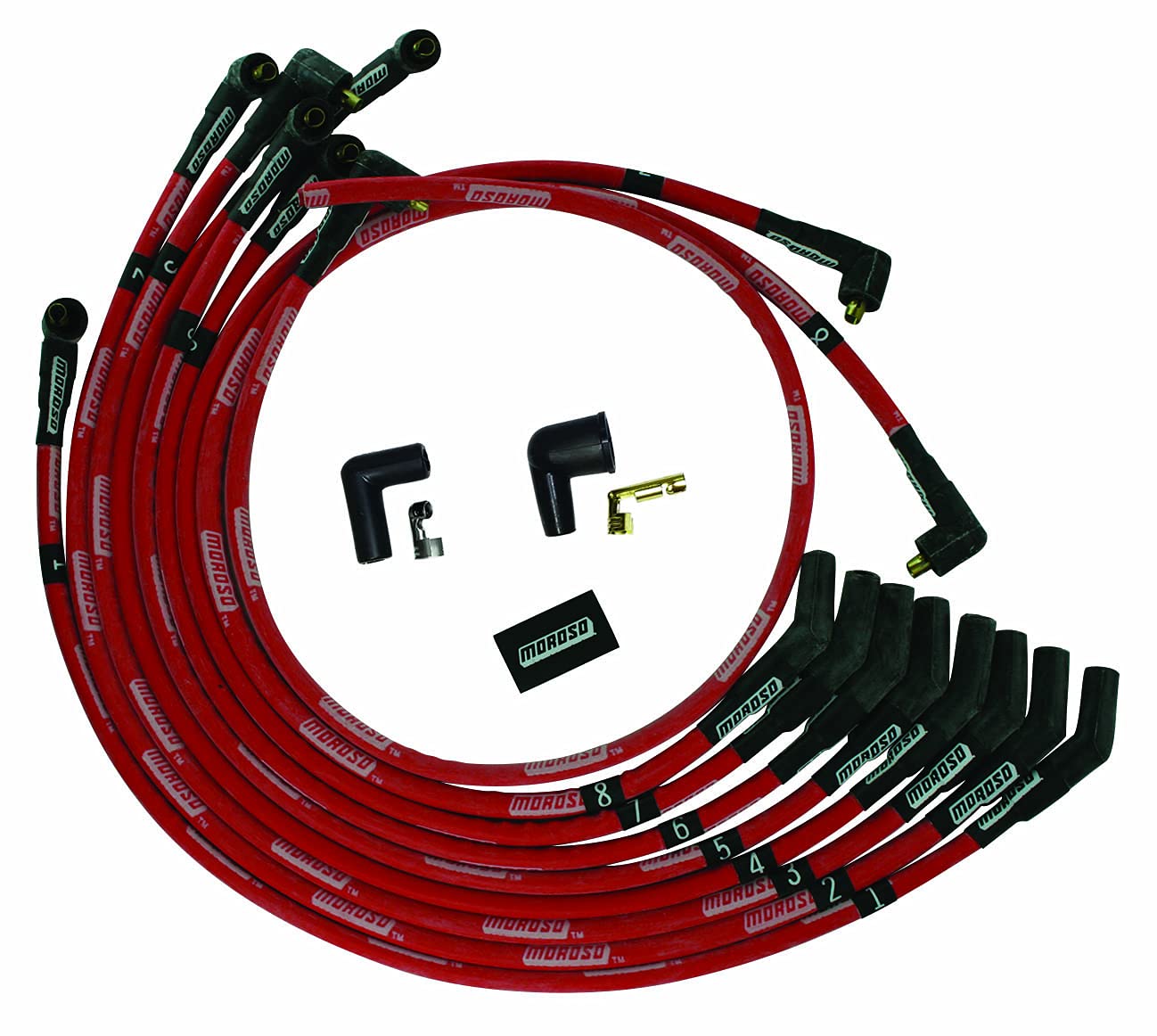 Moroso 52573 Ultra Series Red Sleeved Spark Plug Wires for Ford 351W - 135 Degree Plug Ends, Non HEI Distributor - High Performance Ignition Upgrade for Classic Cars & Hot Rods