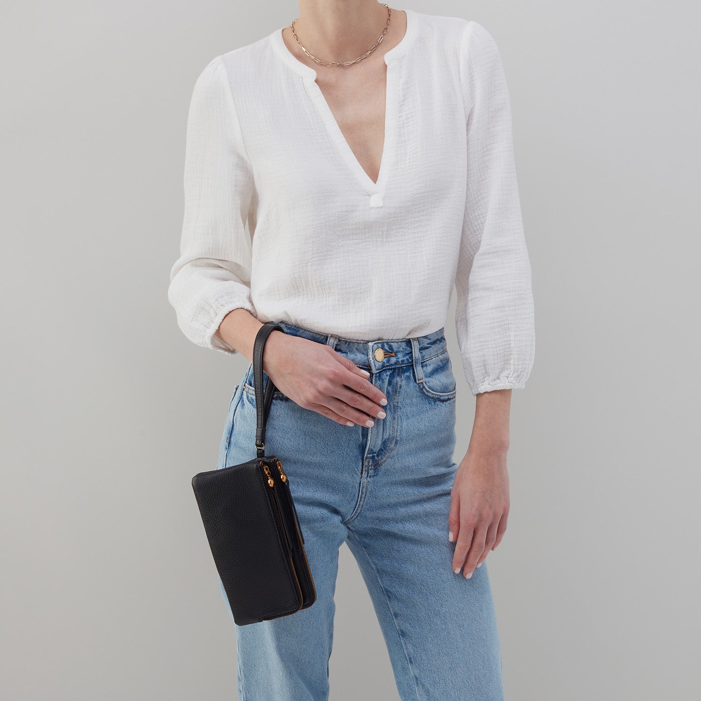 Premium Dayton Pebbled Leather Wristlet - Stylish Black Crossbody Wallet for Women | Perfect for Everyday Use, Travel & Shopping