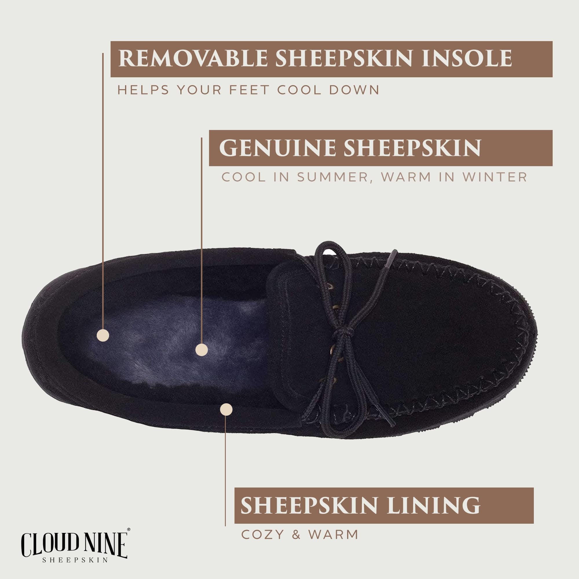 Men's Sheepskin Lined Moccasin Slippers - Soft Indoor/Outdoor House Shoes for Comfort & Warmth - Perfect for Lounging at Home, Running Errands or Cold Weather Wear