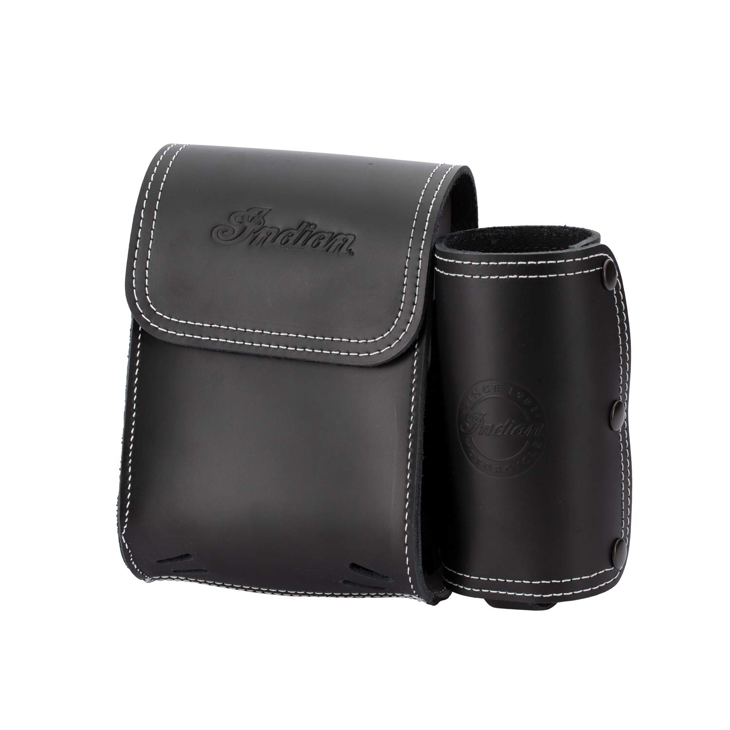 Indian Motorcycle Rear Highway Bar Bag for Bagger & Touring Models - Genuine Black Leather with Water Bottle Holder & Storage Pouch | Fits Gloves, Maps, Phone & Accessories | Perfect for Long-Distance Rides & Road Trips